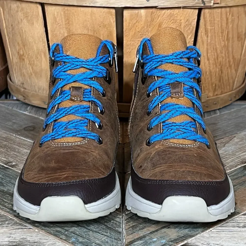 Clarks x Jack Nano Jaxton Run Brown Leather Blue Zip Up Laced Boots Boys Size 4